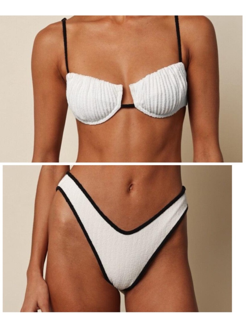 MONTCE - NWT Cream (Black Binded) Terry Rib Bikini Set (or individually)
